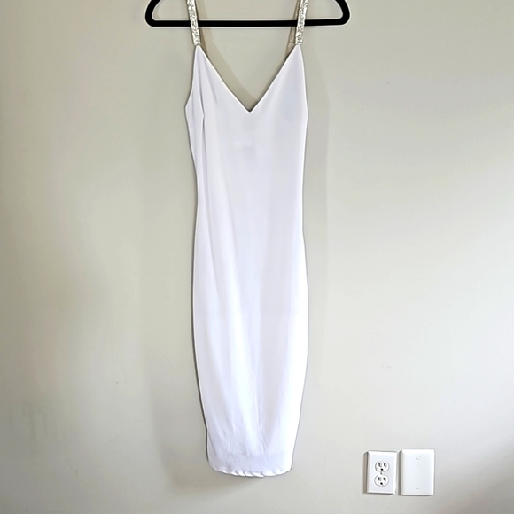 NWT Day & Night Women's White Slip Midi Dress with Rhinestones Straps Size S - Picture 3 of 12